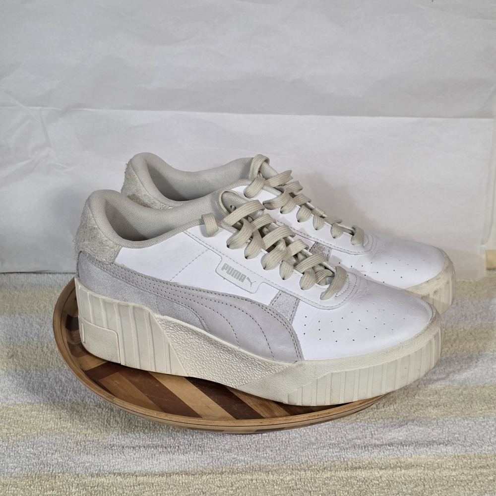 PUMA Women's Calı Wedge Sneakers White Beige Platform Size 9 US
